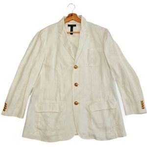 VTG Ralph Lauren 100% Linen White Cream Blazer Gold tone buttons size L